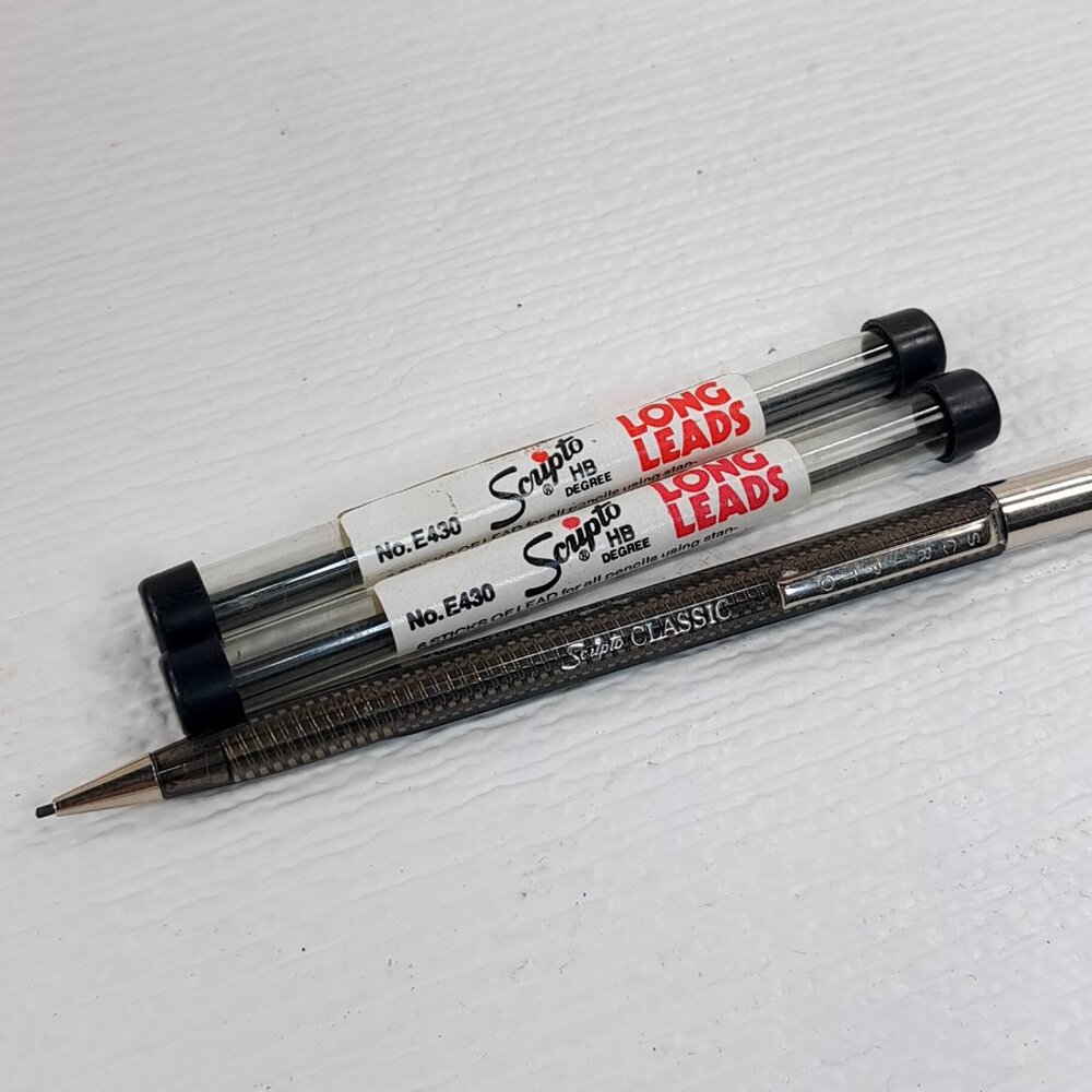 Vintage Scripto Classic‎ Mechanical Pencil Translucent gray Clear w/ long leads
